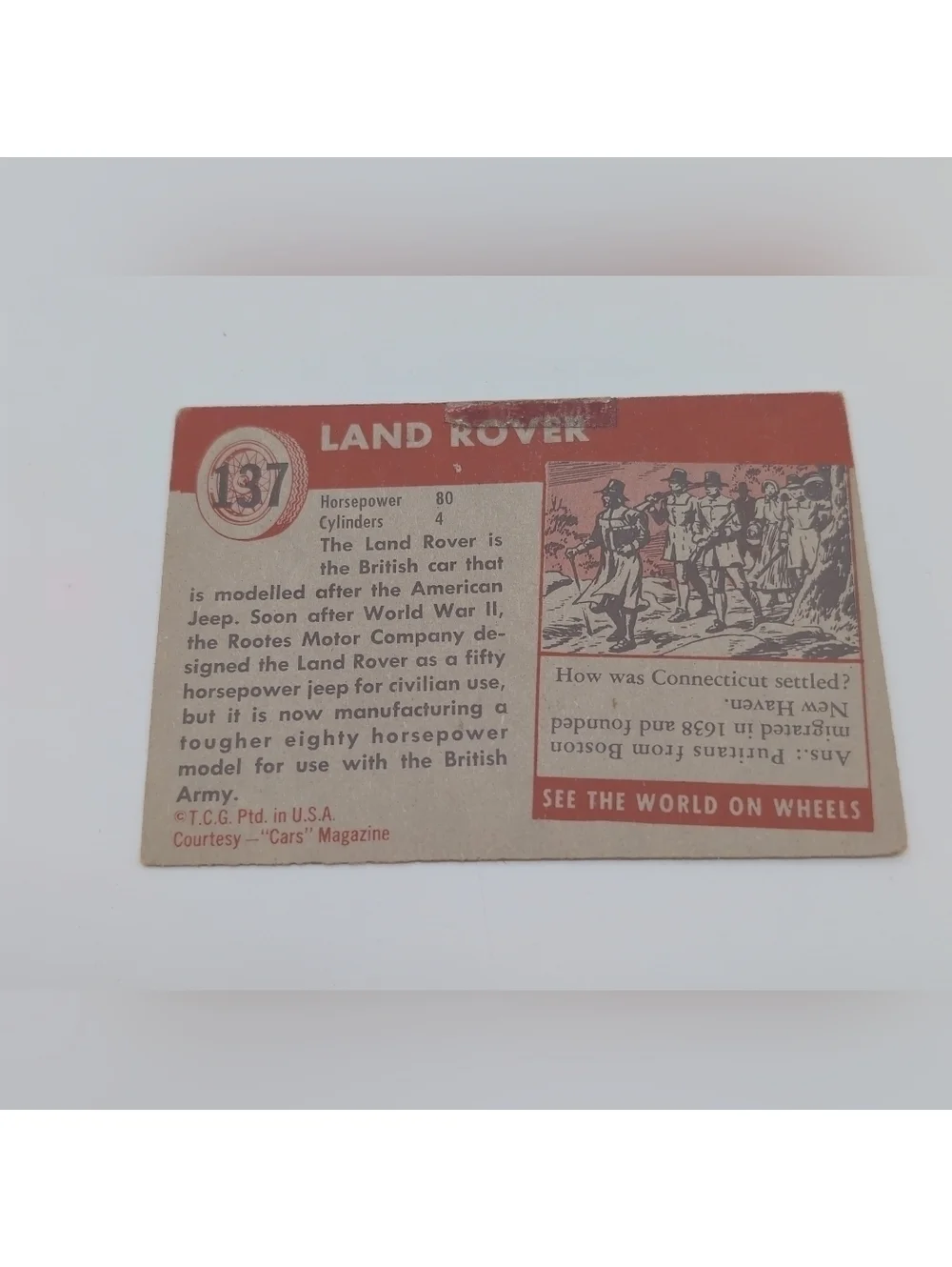 1954 Topps Car Card Set 3 Military Vehicles Land Rover, 2-1/2 Ton M 24 Tank
